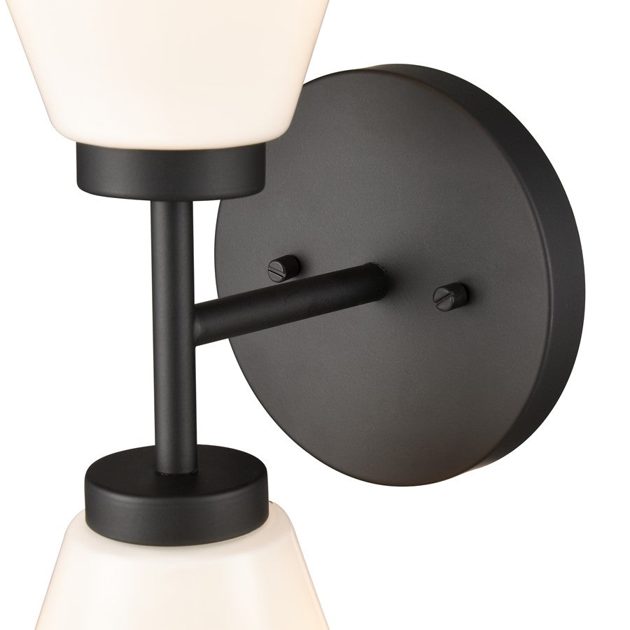 Atlas Lighting Houghton 15in 2-Light Vanity Light | Modern Matte Black and White Opal Glass | Bathroom Vanity | 6 x 7.5 x 15 in | Model WL11338-BK