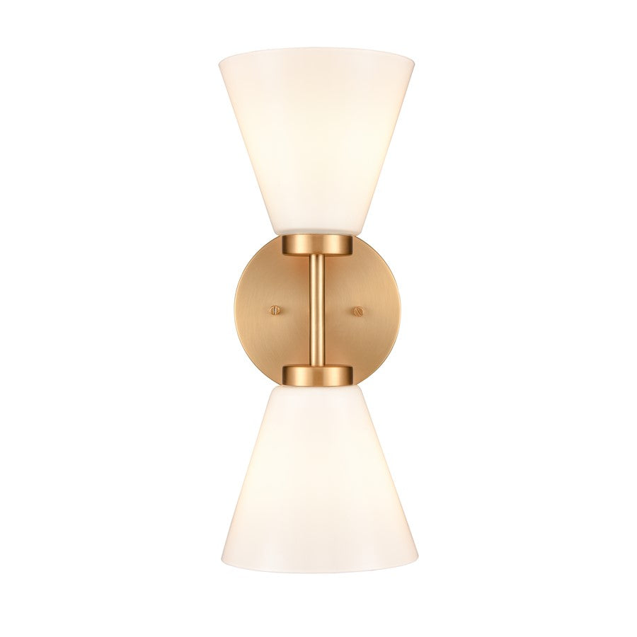 Atlas Lighting Houghton 15in 2-Light Vanity Light | Modern Brushed Gold and White Opal Glass | Bathroom Vanity | 6 x 7.5 x 15 in | Model WL11338-GD