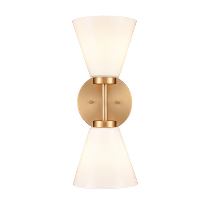 Atlas Lighting Houghton 15in 2-Light Vanity Light | Modern Brushed Gold and White Opal Glass | Bathroom Vanity | 6 x 7.5 x 15 in | Model WL11338-GD