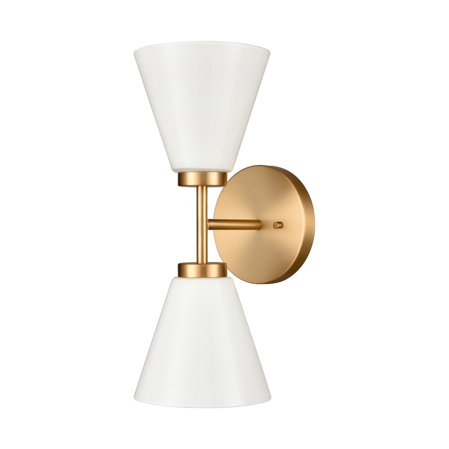 Atlas Lighting Houghton 15in 2-Light Vanity Light | Modern Brushed Gold and White Opal Glass | Bathroom Vanity | 6 x 7.5 x 15 in | Model WL11338-GD