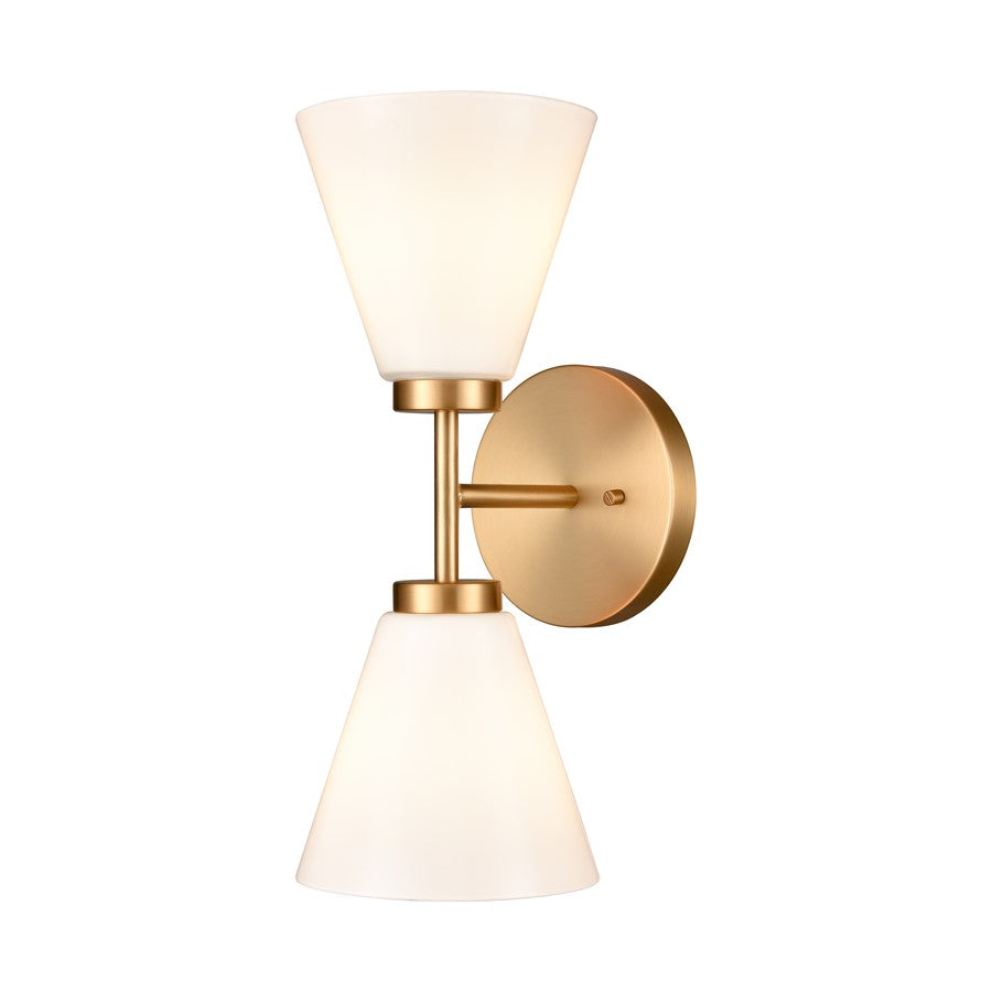 Atlas Lighting Houghton 15in 2-Light Vanity Light | Modern Brushed Gold and White Opal Glass | Bathroom Vanity | 6 x 7.5 x 15 in | Model WL11338-GD