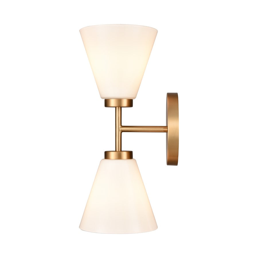 Atlas Lighting Houghton 15in 2-Light Vanity Light | Modern Brushed Gold and White Opal Glass | Bathroom Vanity | 6 x 7.5 x 15 in | Model WL11338-GD