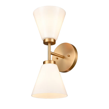 Atlas Lighting Houghton 15in 2-Light Vanity Light | Modern Brushed Gold and White Opal Glass | Bathroom Vanity | 6 x 7.5 x 15 in | Model WL11338-GD