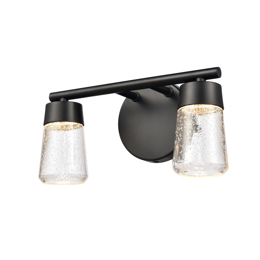 Atlas Lighting Jergen 12.5in 2-Light Vanity Light | Modern Matte Black and Clear Seeded Glass | Bathroom Vanity | 12.5 x 5 x 6.5 in | Model WL11348-BK