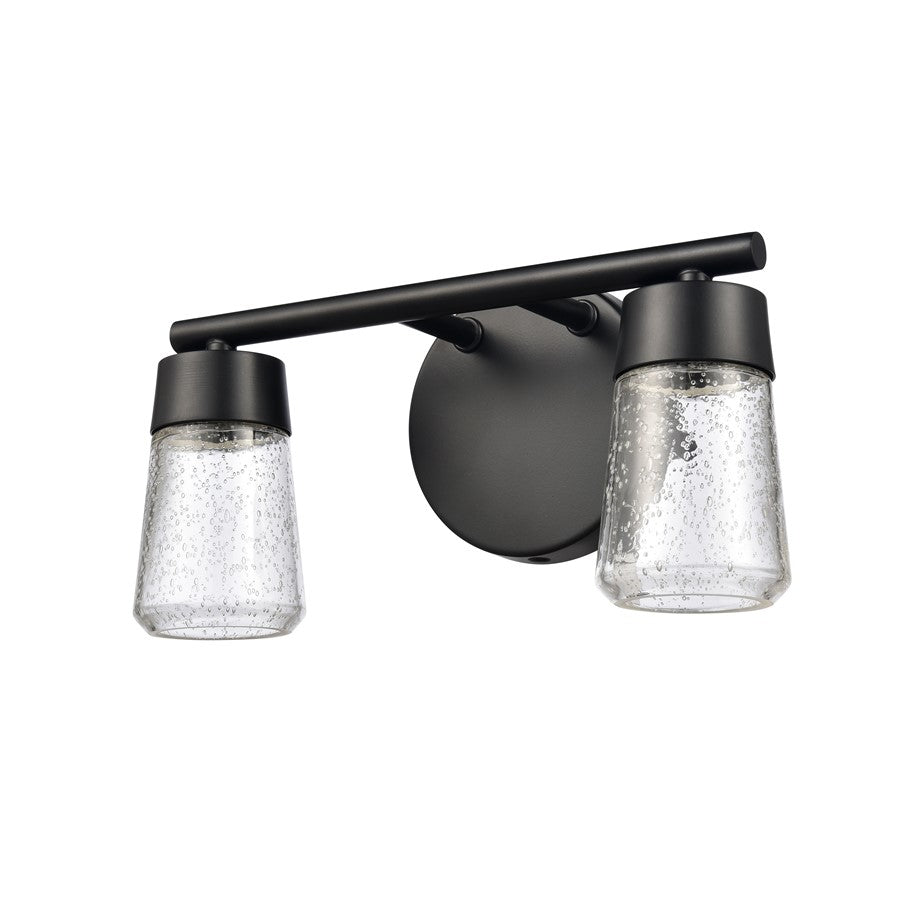 Atlas Lighting Jergen 12.5in 2-Light Vanity Light | Modern Matte Black and Clear Seeded Glass | Bathroom Vanity | 12.5 x 5 x 6.5 in | Model WL11348-BK