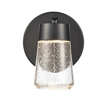 Atlas Lighting Jergen 5in 1-Light Vanity Light | Modern Matte Black and Clear Seeded Glass | Bathroom Vanity | 5 x 5 x 6.25 in | Model WL11349-BK
