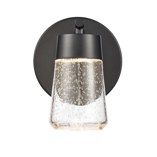 Atlas Lighting Jergen 5in 1-Light Vanity Light | Modern Matte Black and Clear Seeded Glass | Bathroom Vanity | 5 x 5 x 6.25 in | Model WL11349-BK