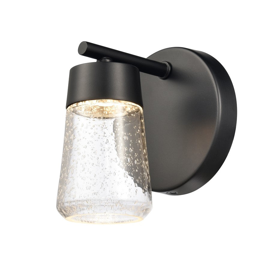 Atlas Lighting Jergen 5in 1-Light Vanity Light | Modern Matte Black and Clear Seeded Glass | Bathroom Vanity | 5 x 5 x 6.25 in | Model WL11349-BK