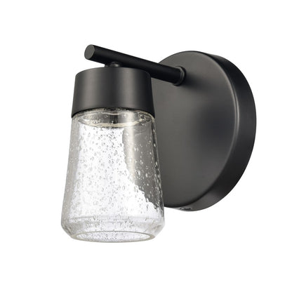 Atlas Lighting Jergen 5in 1-Light Vanity Light | Modern Matte Black and Clear Seeded Glass | Bathroom Vanity | 5 x 5 x 6.25 in | Model WL11349-BK