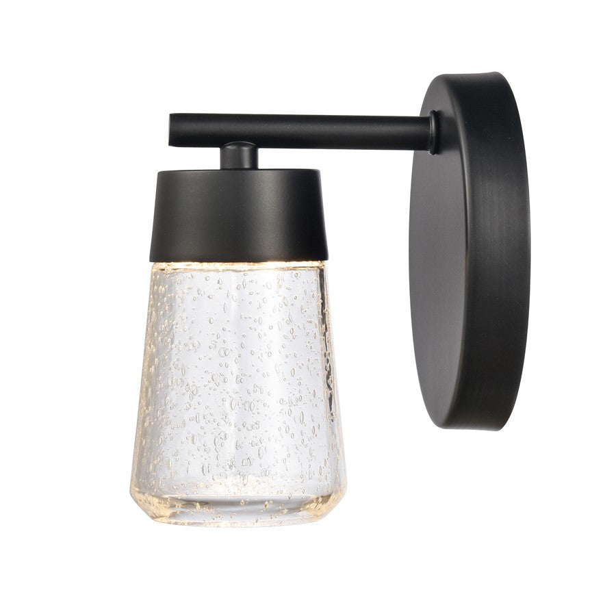 Atlas Lighting Jergen 5in 1-Light Vanity Light | Modern Matte Black and Clear Seeded Glass | Bathroom Vanity | 5 x 5 x 6.25 in | Model WL11349-BK