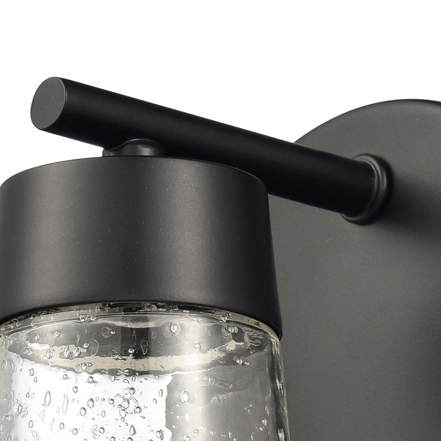 Atlas Lighting Jergen 5in 1-Light Vanity Light | Modern Matte Black and Clear Seeded Glass | Bathroom Vanity | 5 x 5 x 6.25 in | Model WL11349-BK