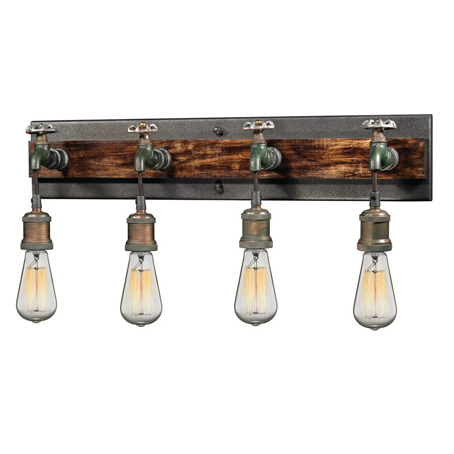 Atlas Lighting Jonas 26in 4-Light Vanity Light | Industrial Weathered Zinc and Wood Accent | Bathroom Vanity | 26 x 6 x 8 in | Model WL11350-GY
