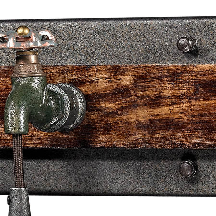 Atlas Lighting Jonas 26in 4-Light Vanity Light | Industrial Weathered Zinc and Wood Accent | Bathroom Vanity | 26 x 6 x 8 in | Model WL11350-GY