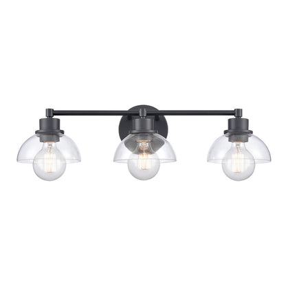Atlas Lighting Julian 24in 3-Light Vanity Light | Transitional Matte Black and Clear Glass | Bathroom Vanity | 24 x 7.5 x 6 in | Model WL11352-BK