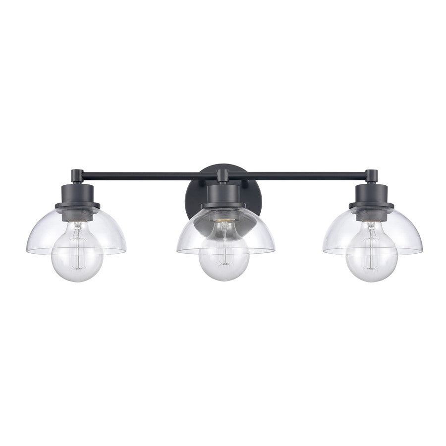 Atlas Lighting Julian 24in 3-Light Vanity Light | Transitional Matte Black and Clear Glass | Bathroom Vanity | 24 x 7.5 x 6 in | Model WL11352-BK