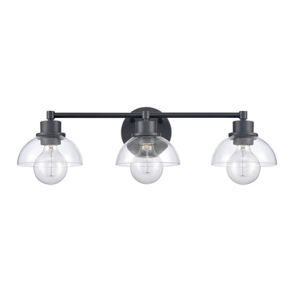 Atlas Lighting Julian 24in 3-Light Vanity Light | Transitional Matte Black and Clear Glass | Bathroom Vanity | 24 x 7.5 x 6 in | Model WL11352-BK