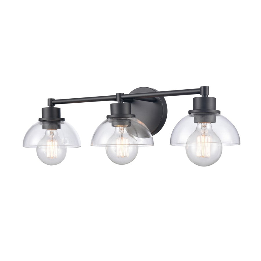 Atlas Lighting Julian 24in 3-Light Vanity Light | Transitional Matte Black and Clear Glass | Bathroom Vanity | 24 x 7.5 x 6 in | Model WL11352-BK