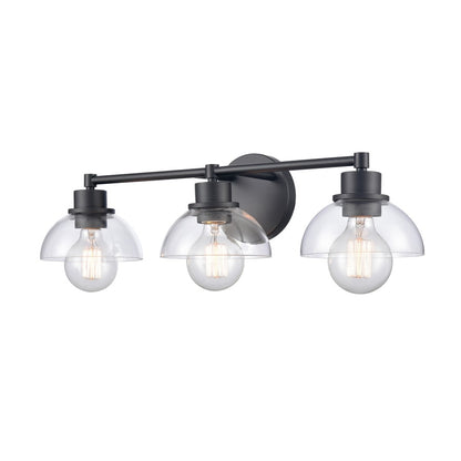 Atlas Lighting Julian 24in 3-Light Vanity Light | Transitional Matte Black and Clear Glass | Bathroom Vanity | 24 x 7.5 x 6 in | Model WL11352-BK