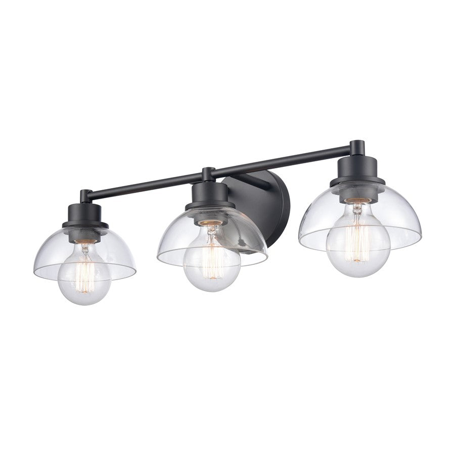 Atlas Lighting Julian 24in 3-Light Vanity Light | Transitional Matte Black and Clear Glass | Bathroom Vanity | 24 x 7.5 x 6 in | Model WL11352-BK