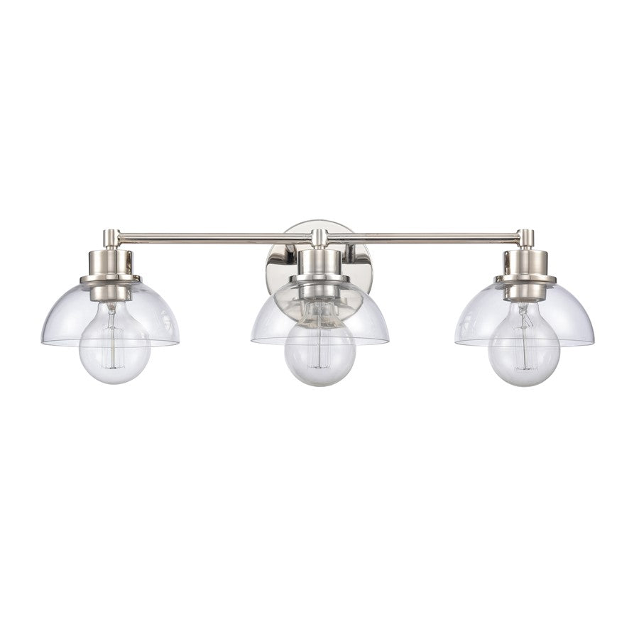 Atlas Lighting Julian 24in 3-Light Vanity Light | Transitional Polished Nickel and Clear Glass | Bathroom Vanity | 24 x 7.5 x 6 in | Model WL11352-NK