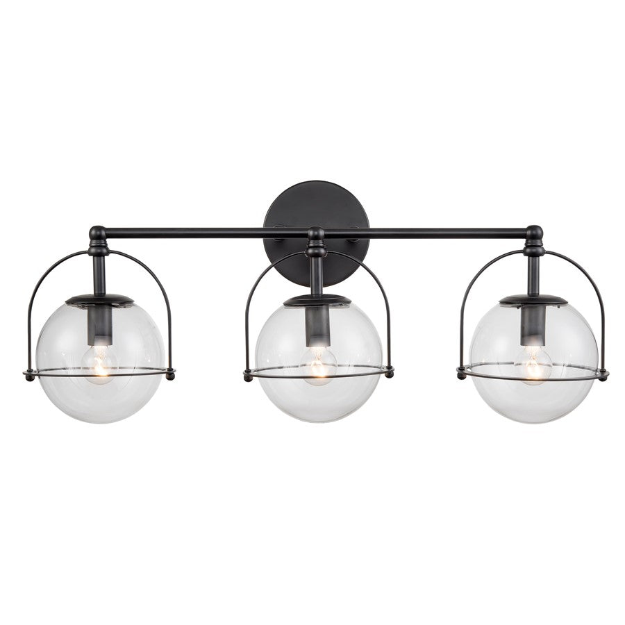 Atlas Lighting Langford 24in 3-Light Vanity Light | Modern Matte Black and Clear Glass | Bathroom Vanity | 24 x 8 x 10 in | Model WL11358-BK