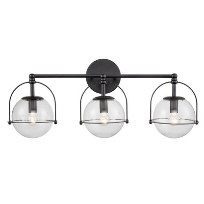 Atlas Lighting Langford 24in 3-Light Vanity Light | Modern Matte Black and Clear Glass | Bathroom Vanity | 24 x 8 x 10 in | Model WL11358-BK