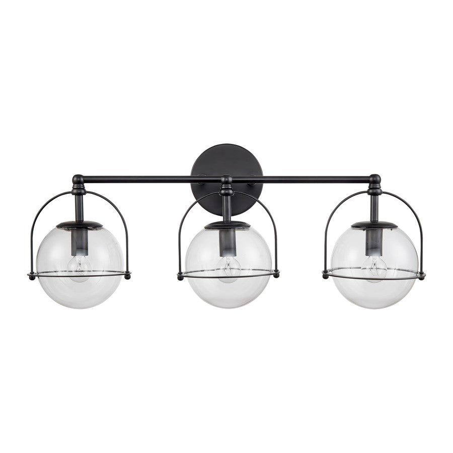 Atlas Lighting Langford 24in 3-Light Vanity Light | Modern Matte Black and Clear Glass | Bathroom Vanity | 24 x 8 x 10 in | Model WL11358-BK