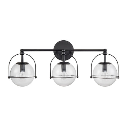 Atlas Lighting Langford 24in 3-Light Vanity Light | Modern Matte Black and Clear Glass | Bathroom Vanity | 24 x 8 x 10 in | Model WL11358-BK