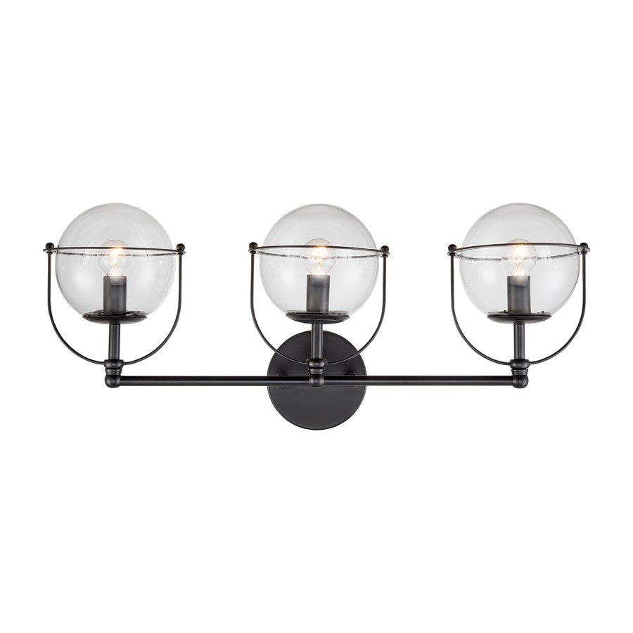 Atlas Lighting Langford 24in 3-Light Vanity Light | Modern Matte Black and Clear Glass | Bathroom Vanity | 24 x 8 x 10 in | Model WL11358-BK