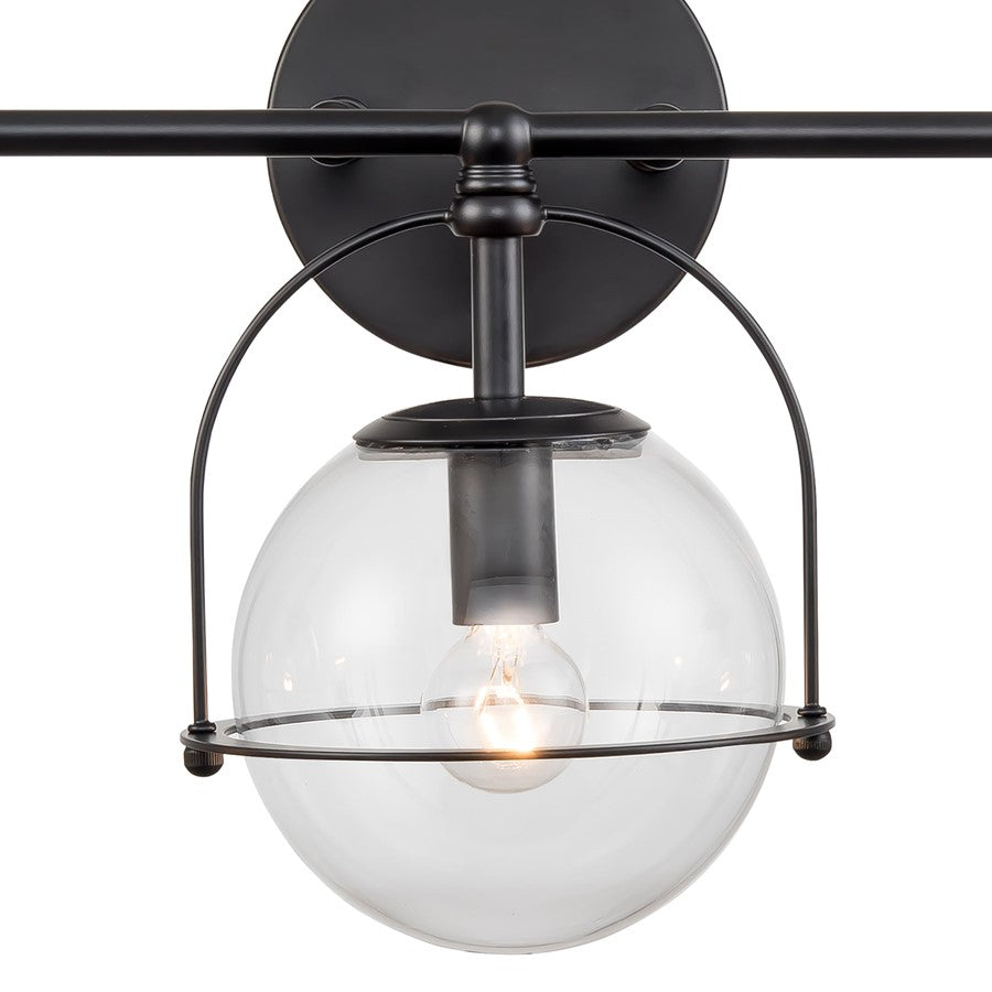 Atlas Lighting Langford 24in 3-Light Vanity Light | Modern Matte Black and Clear Glass | Bathroom Vanity | 24 x 8 x 10 in | Model WL11358-BK