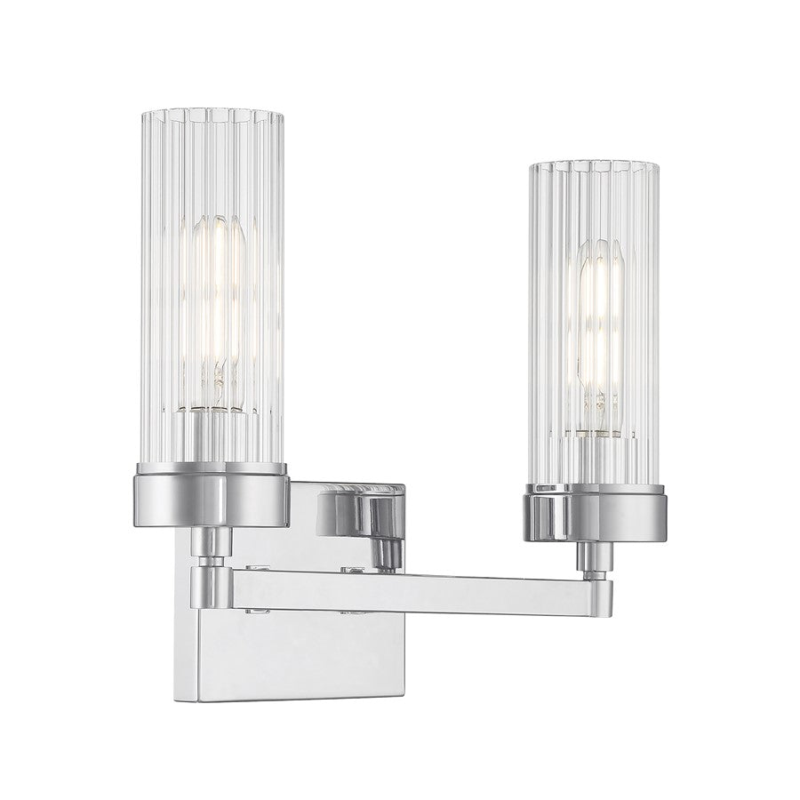 Atlas Lighting Lida 14in 2-Light Vanity Light | Transitional Chrome and Clear Fluted Glass | Bathroom Vanity | 14 x 5 x 11 in | Model WL11359-CH