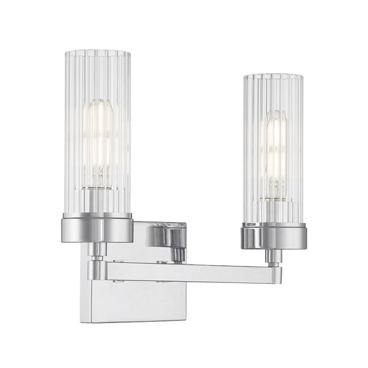 Atlas Lighting Lida 14in 2-Light Vanity Light | Transitional Chrome and Clear Fluted Glass | Bathroom Vanity | 14 x 5 x 11 in | Model WL11359-CH