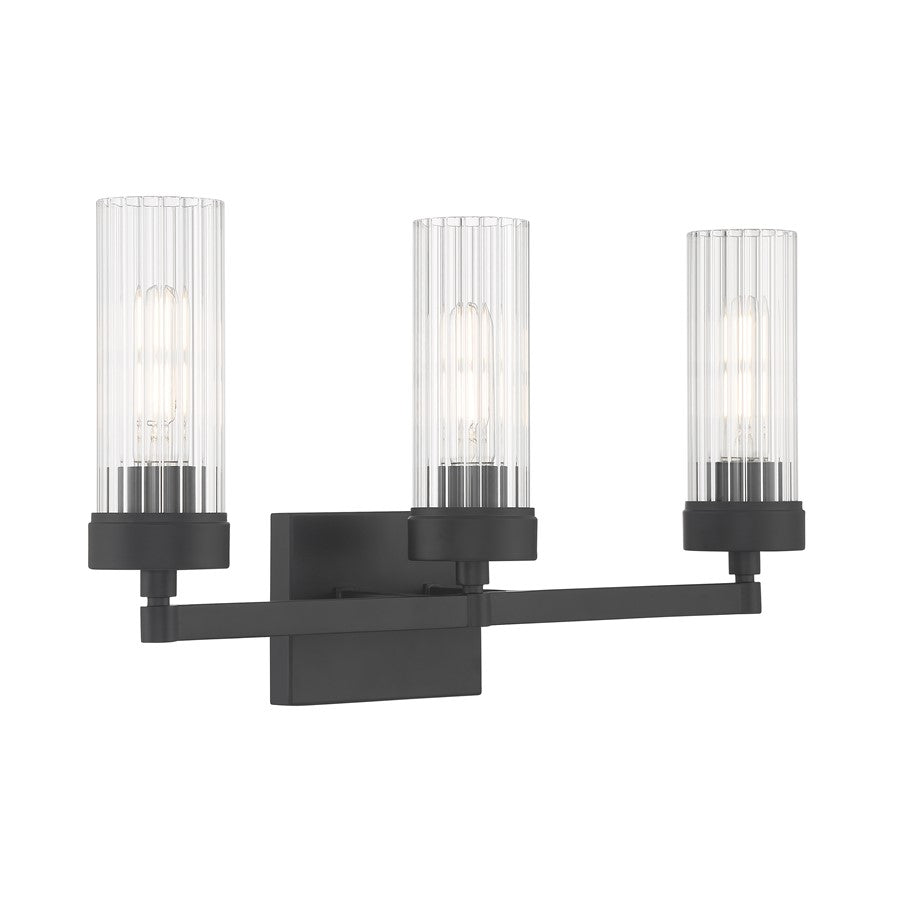 Atlas Lighting Lida 21in 3-Light Vanity Light | Transitional Matte Black and Clear Fluted Glass | Bathroom Vanity | Model WL11360-BK