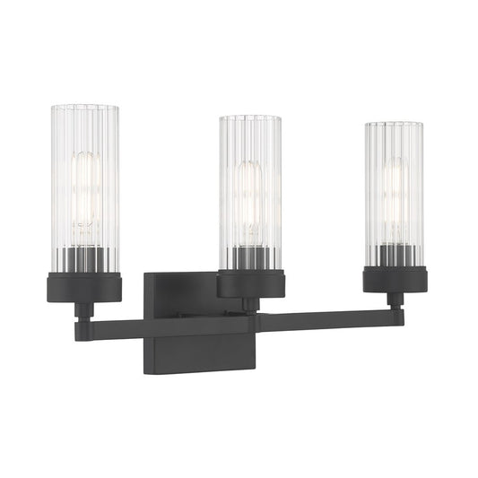 Atlas Lighting Lida 21in 3-Light Vanity Light | Transitional Matte Black and Clear Fluted Glass | Bathroom Vanity | Model WL11360-BK