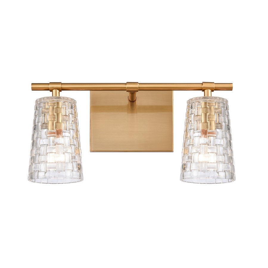 Atlas Lighting Lightweave 15in 2-Light Vanity Light | Traditional Satin Brass and Clear Textured Glass | Bathroom Vanity | Model WL11361-BS