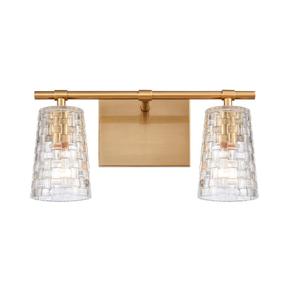 Atlas Lighting Lightweave 15in 2-Light Vanity Light | Traditional Satin Brass and Clear Textured Glass | Bathroom Vanity | Model WL11361-BS