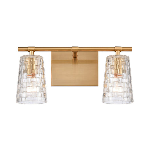 Atlas Lighting Lightweave 15in 2-Light Vanity Light | Traditional Satin Brass and Clear Textured Glass | Bathroom Vanity | Model WL11361-BS