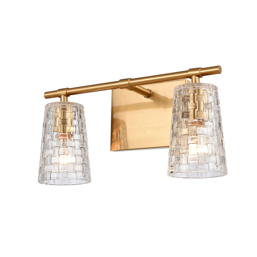 Atlas Lighting Lightweave 15in 2-Light Vanity Light | Traditional Satin Brass and Clear Textured Glass | Bathroom Vanity | Model WL11361-BS