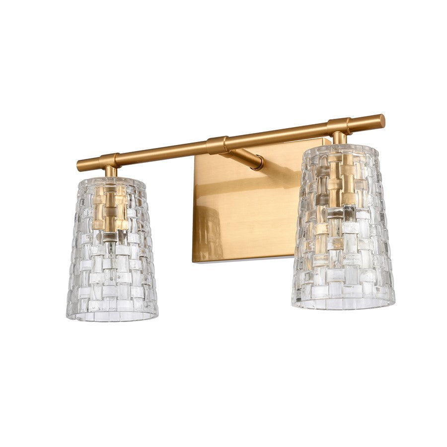 Atlas Lighting Lightweave 15in 2-Light Vanity Light | Traditional Satin Brass and Clear Textured Glass | Bathroom Vanity | Model WL11361-BS