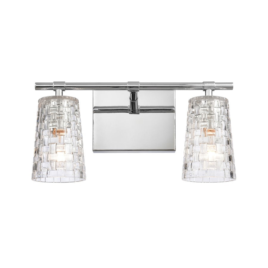 Atlas Lighting Lightweave 15in 2-Light Vanity Light | Traditional Polished Nickel and Clear Textured Glass | Bathroom Vanity | Model WL11361-NK