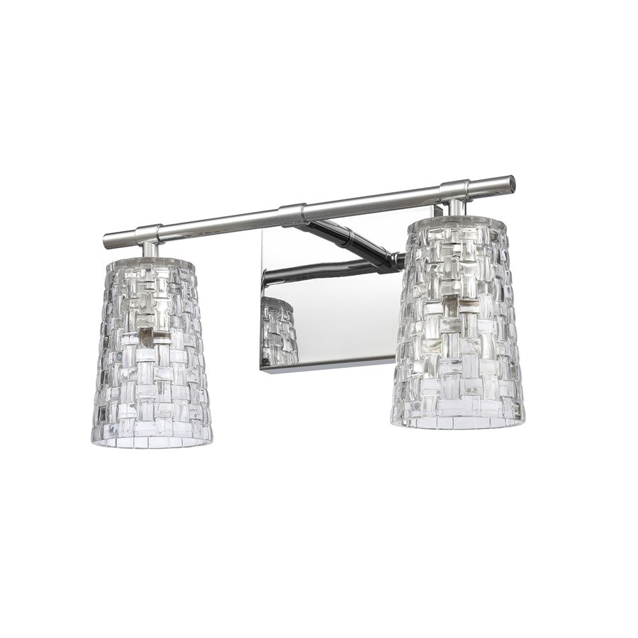 Atlas Lighting Lightweave 15in 2-Light Vanity Light | Traditional Polished Nickel and Clear Textured Glass | Bathroom Vanity | Model WL11361-NK