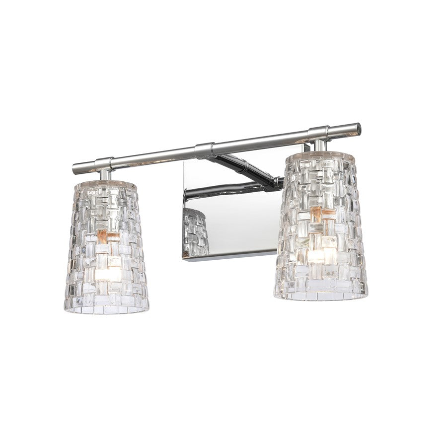 Atlas Lighting Lightweave 15in 2-Light Vanity Light | Traditional Polished Nickel and Clear Textured Glass | Bathroom Vanity | Model WL11361-NK
