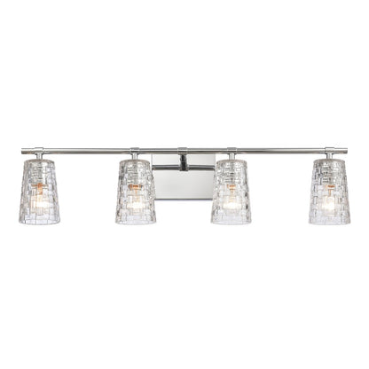 Atlas Lighting Lightweave 32in 4-Light Vanity Light | Traditional Polished Nickel and Clear Textured Glass | Bathroom Vanity | Model WL11362-NK