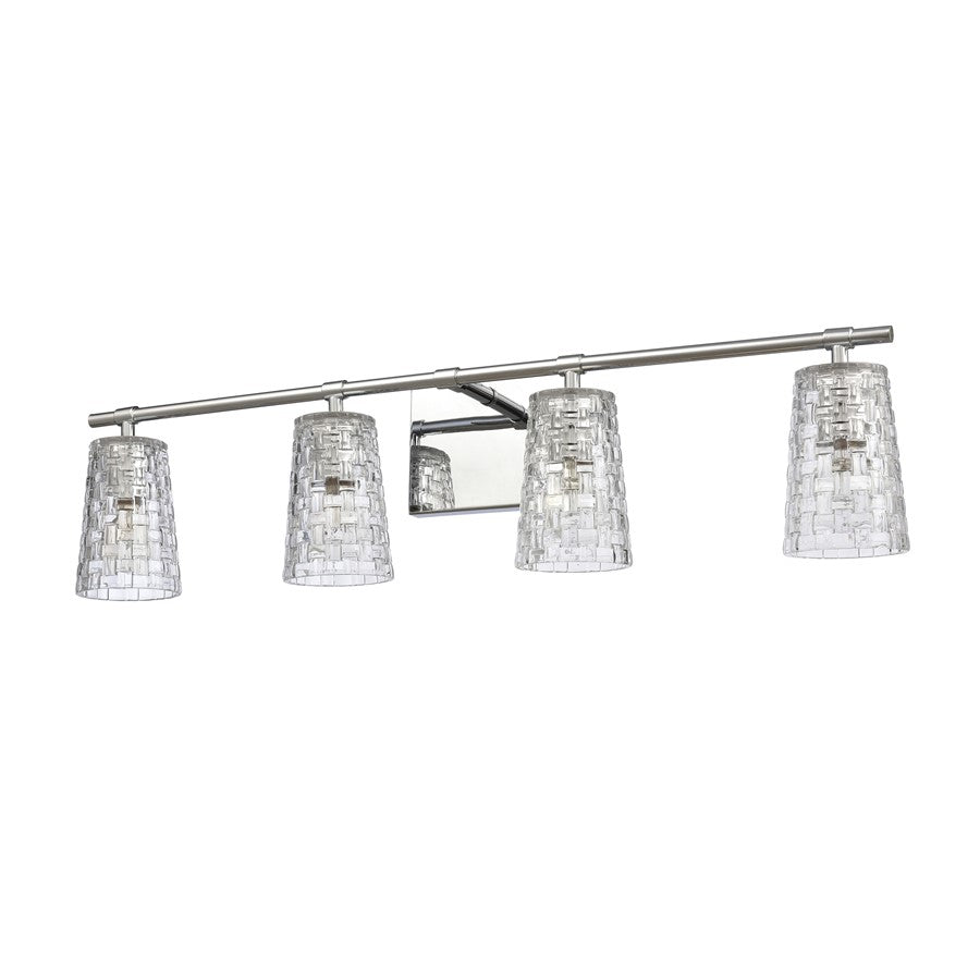 Atlas Lighting Lightweave 32in 4-Light Vanity Light | Traditional Polished Nickel and Clear Textured Glass | Bathroom Vanity | Model WL11362-NK