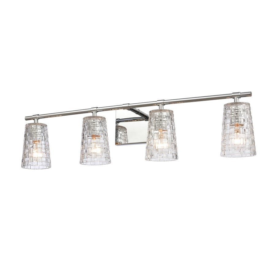 Atlas Lighting Lightweave 32in 4-Light Vanity Light | Traditional Polished Nickel and Clear Textured Glass | Bathroom Vanity | Model WL11362-NK