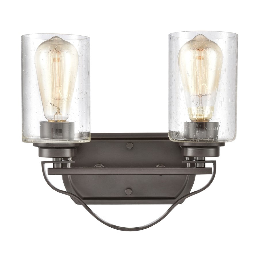 Atlas Lighting Market Square 12in 2-Light Vanity Light | Transitional Oil Rubbed Bronze and Clear Seeded Glass | Bathroom Vanity | Model WL11365-BZ