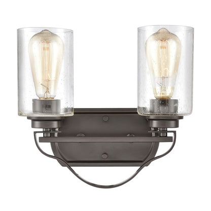 Atlas Lighting Market Square 12in 2-Light Vanity Light | Transitional Oil Rubbed Bronze and Clear Seeded Glass | Bathroom Vanity | Model WL11365-BZ