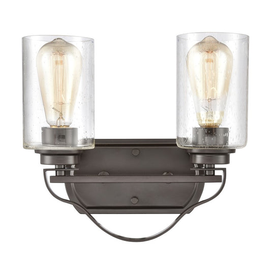 Atlas Lighting Market Square 12in 2-Light Vanity Light | Transitional Oil Rubbed Bronze and Clear Seeded Glass | Bathroom Vanity | Model WL11365-BZ