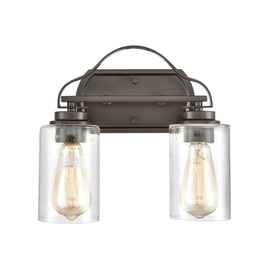 Atlas Lighting Market Square 12in 2-Light Vanity Light | Transitional Oil Rubbed Bronze and Clear Seeded Glass | Bathroom Vanity | Model WL11365-BZ