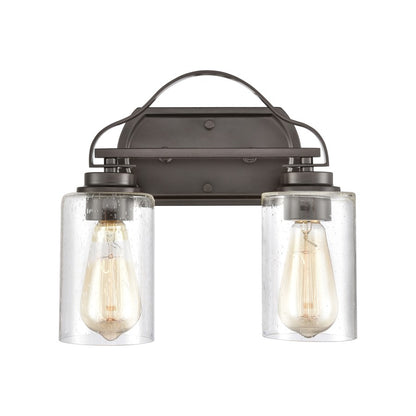 Atlas Lighting Market Square 12in 2-Light Vanity Light | Transitional Oil Rubbed Bronze and Clear Seeded Glass | Bathroom Vanity | Model WL11365-BZ